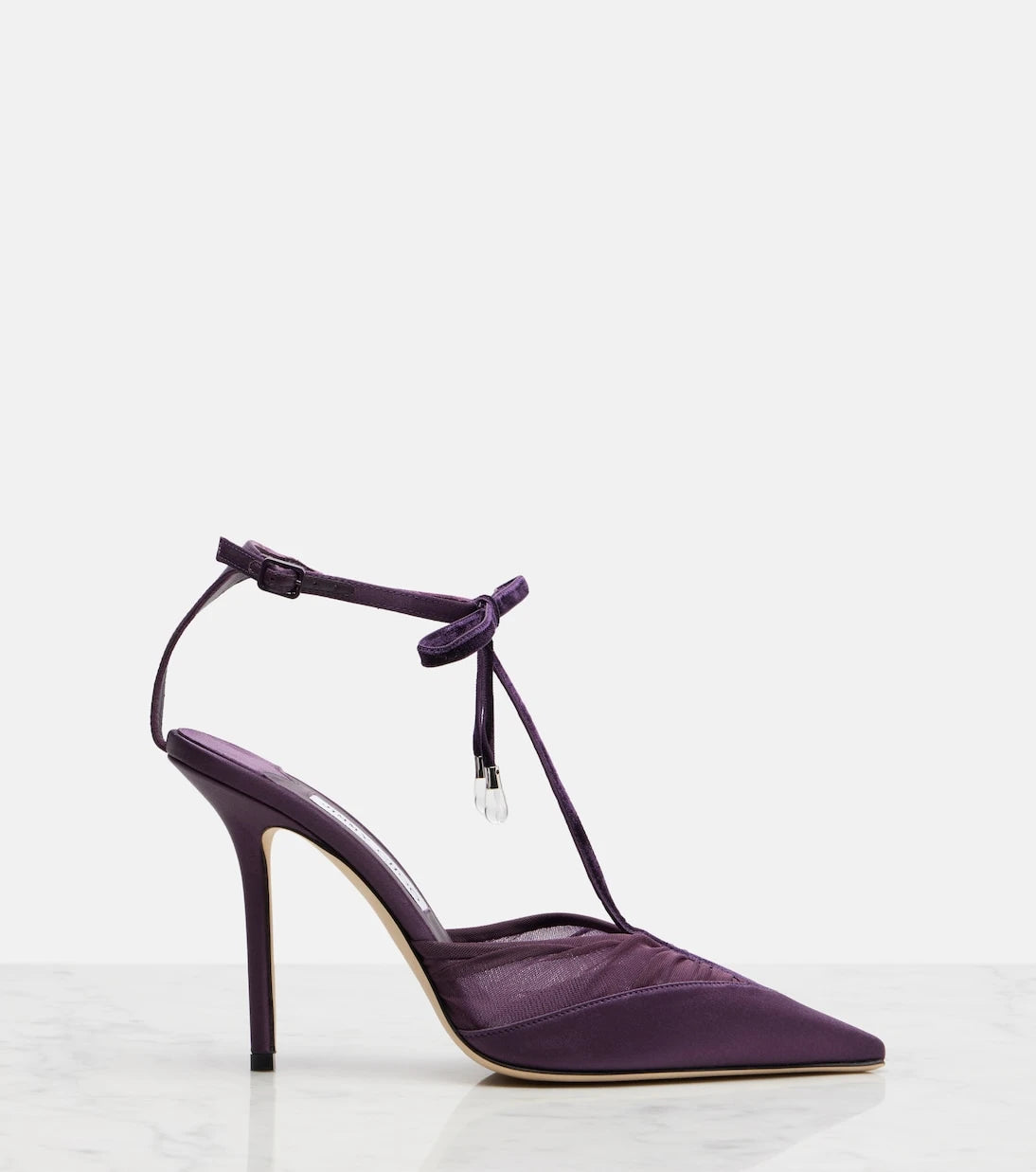 Jimmy Choo - Afia 100 velvet-trimmed satin pumps