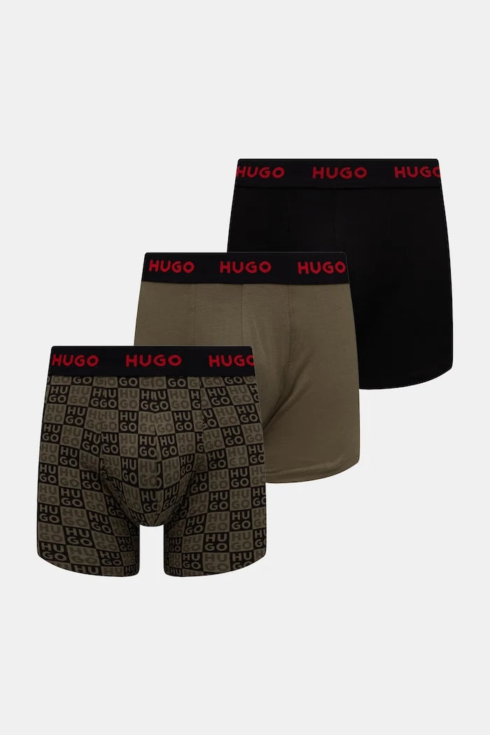 HUGO erkek pamuklu elastan boxer BOXERBR TRIPLET DESIGN 3'lü
