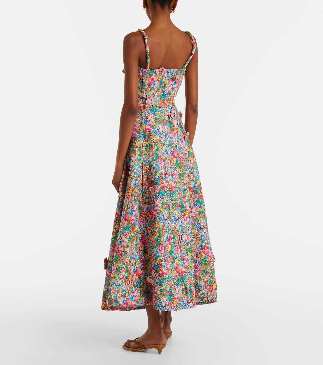 Farm Rio - Appliqué floral linen maxi skirt