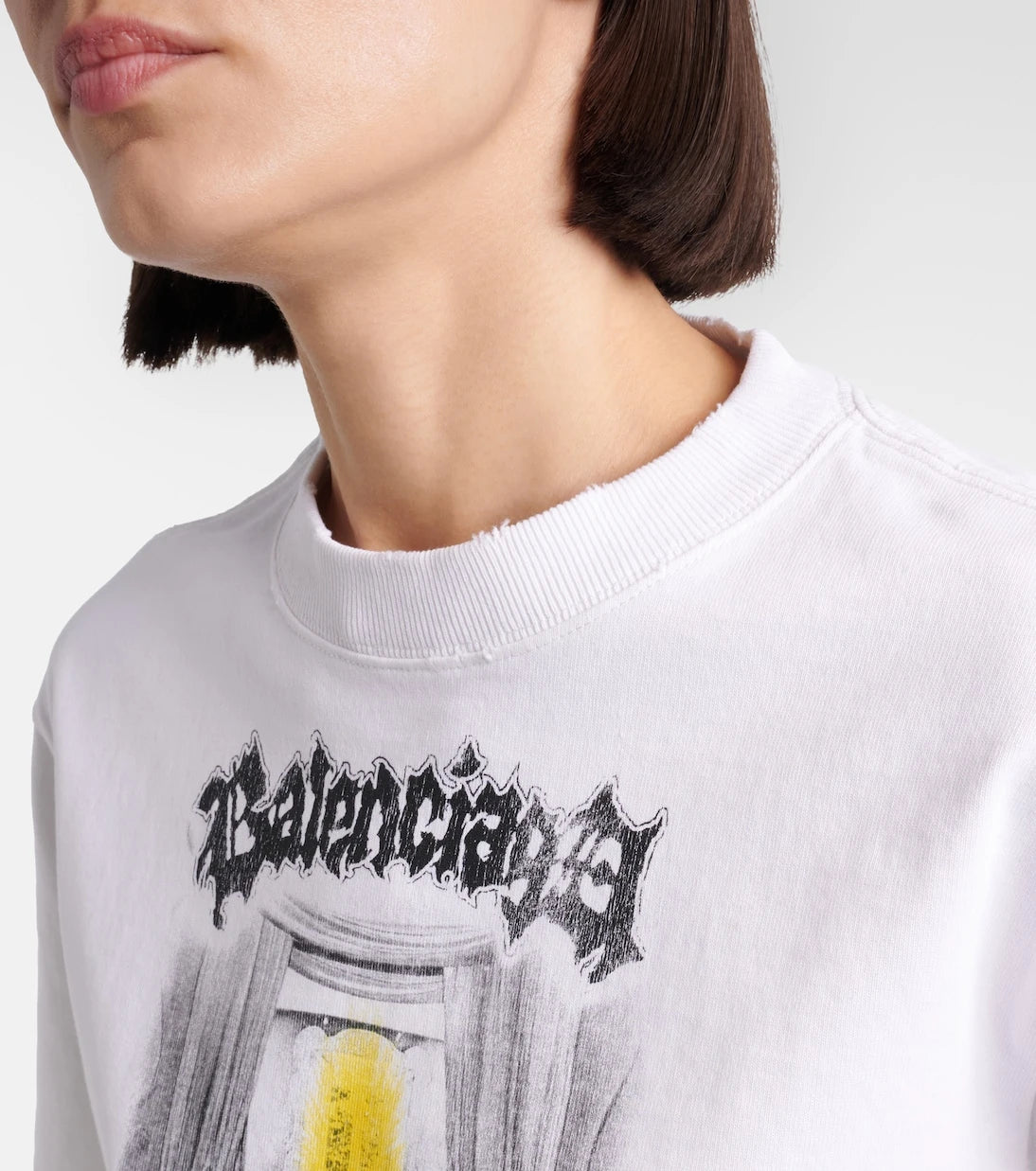 Balenciaga - تي شيرت قصير من قطن الجيرسيه المطبوع