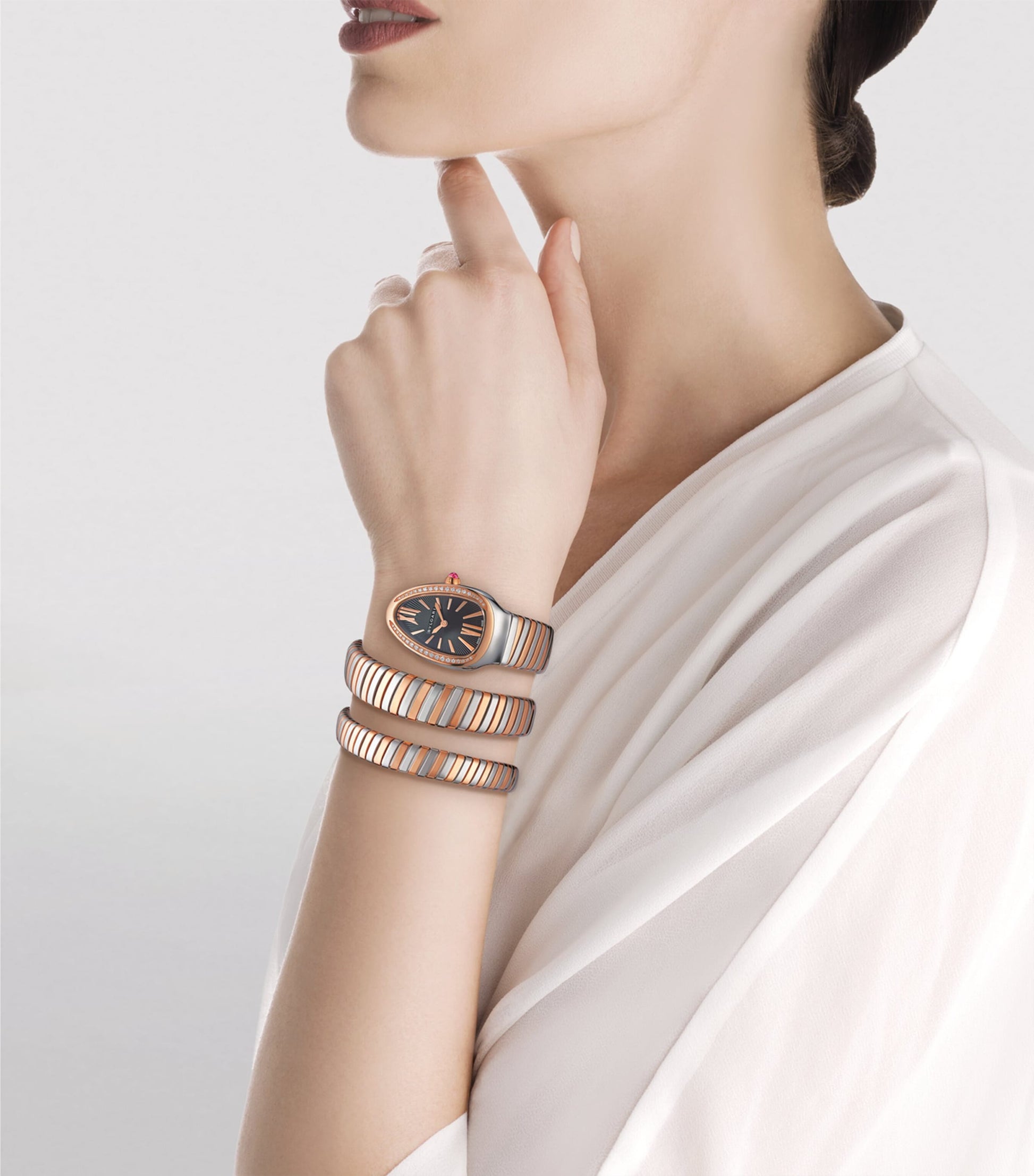 Stainless Steel, Rose Gold and Diamond Serpenti Tubogas Watch 35mm