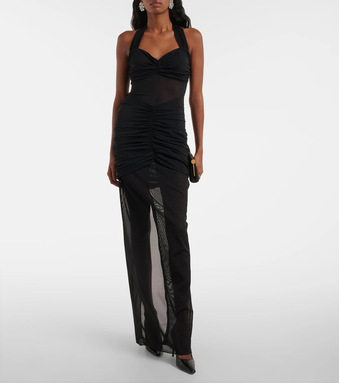 Alessandra Rich - Ruched sheer mesh maxi dress