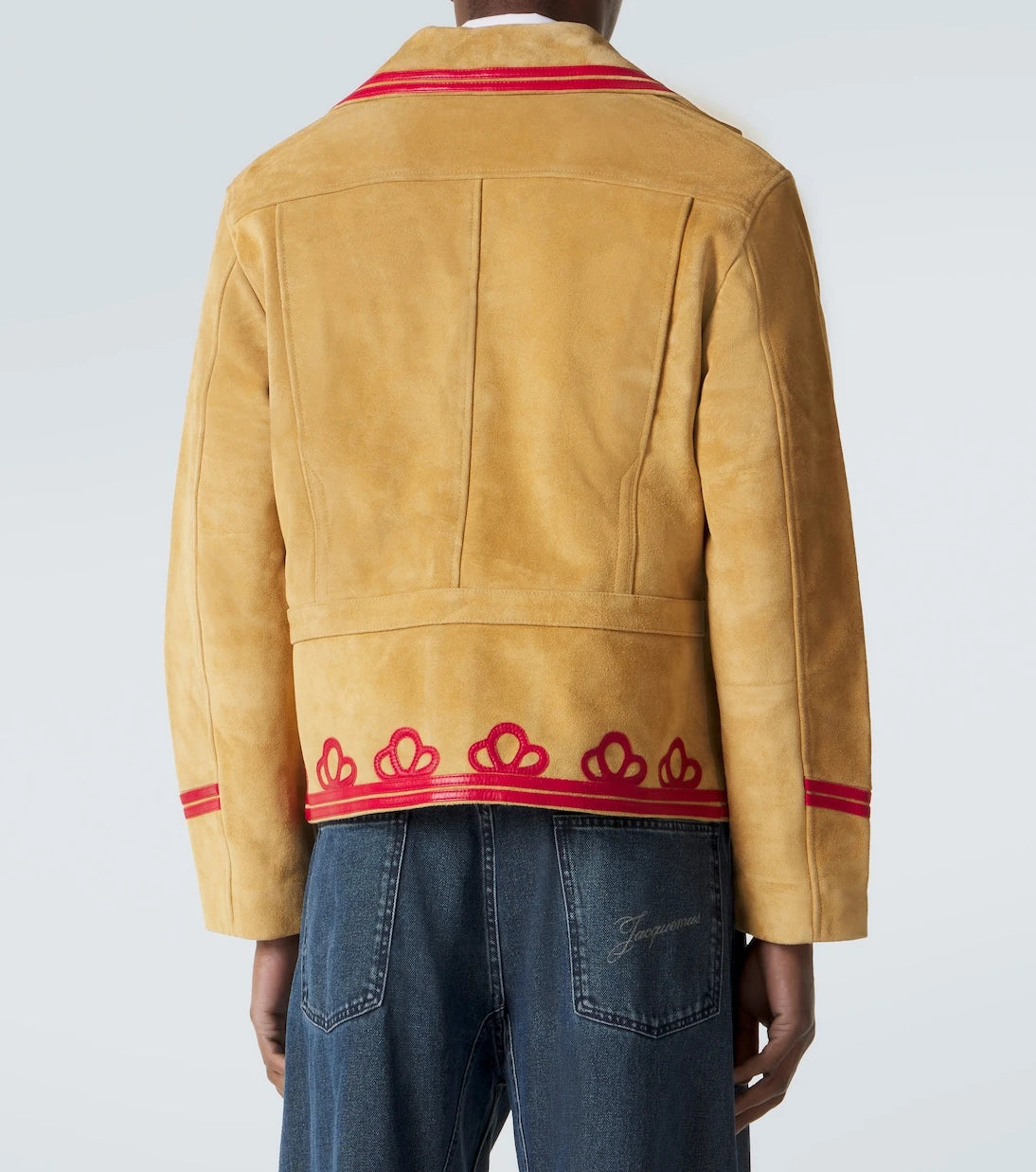 Bode - Trefoil leather-trimmed suede jacket
