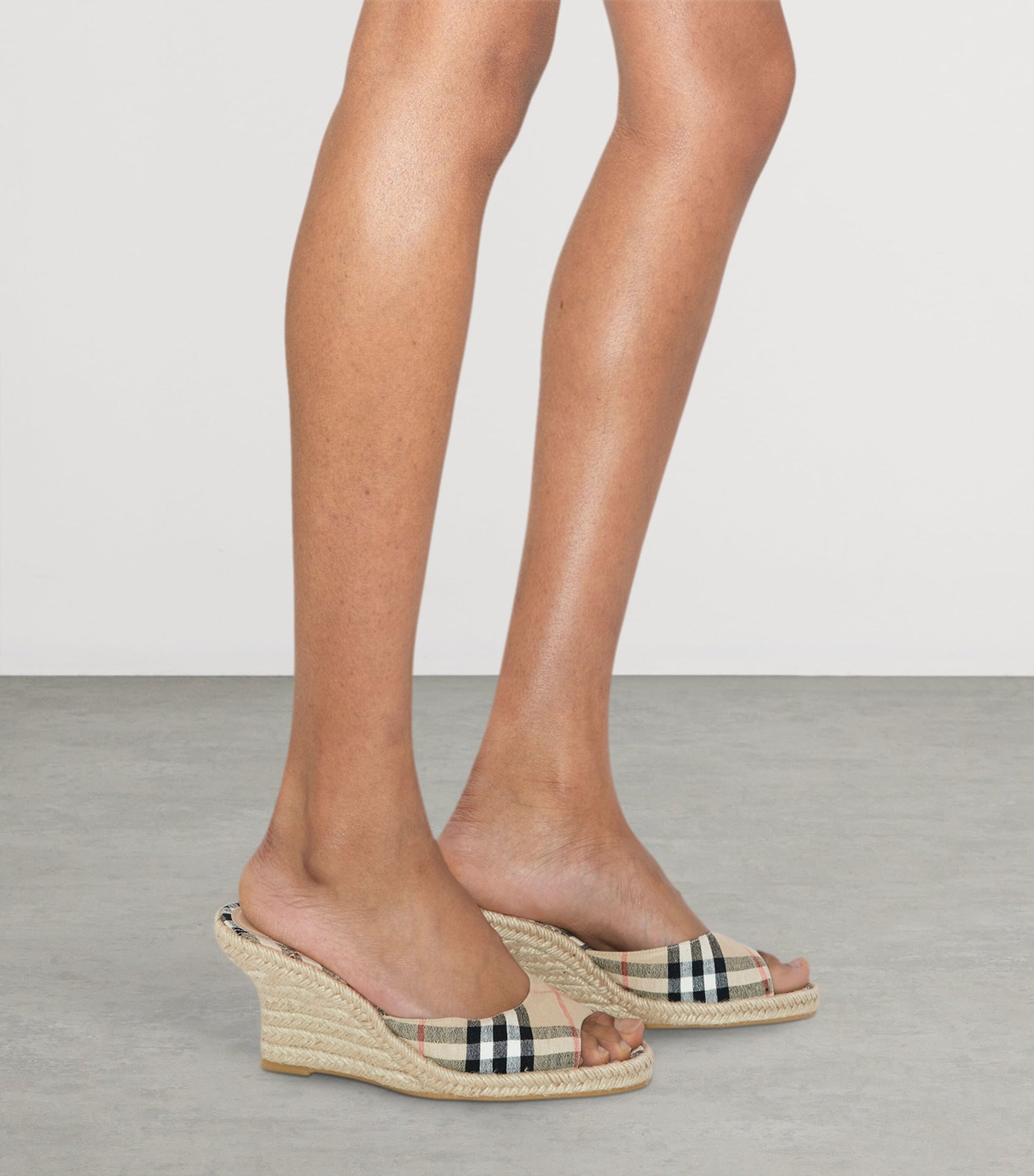 Burberry Beige Check Mews Wedge Mules 65