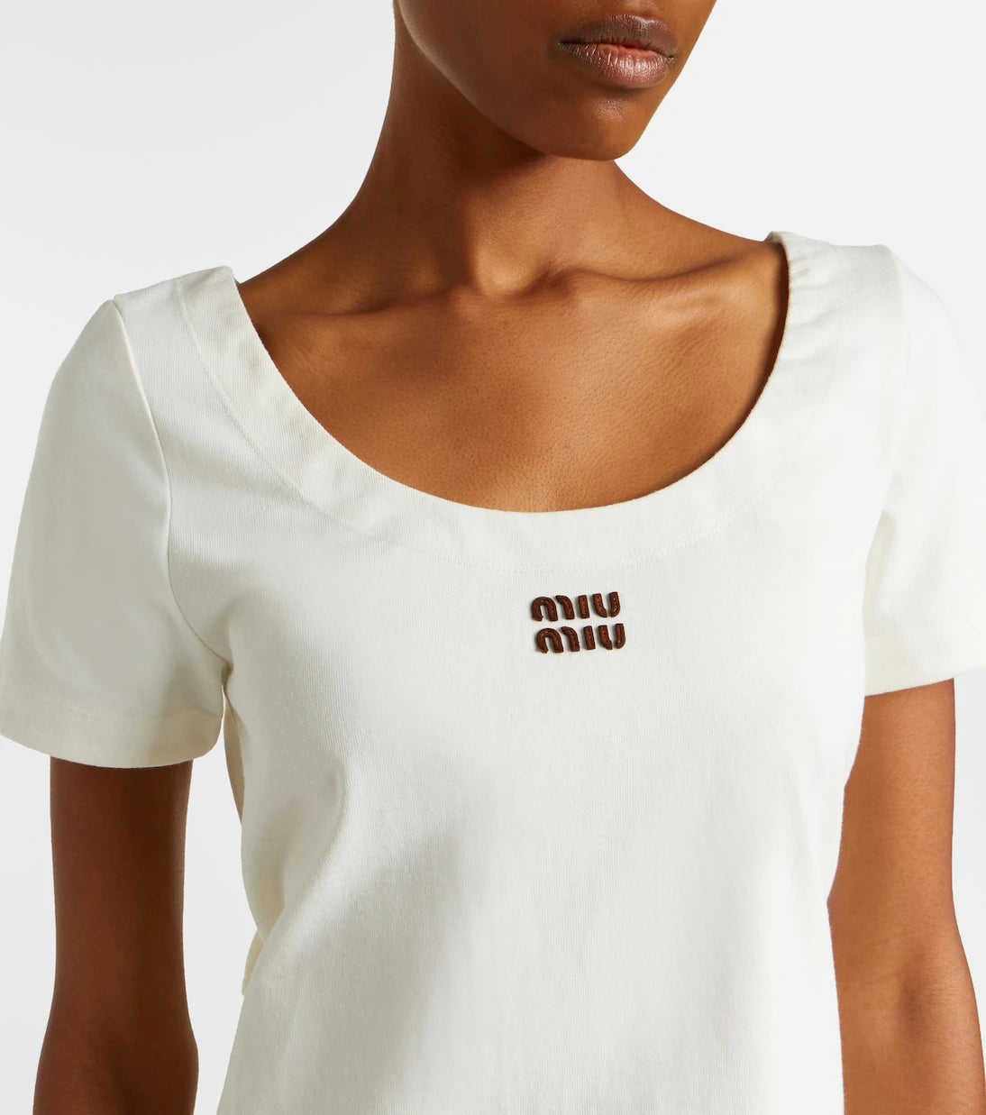 Miu Miu - Leather-trimmed cotton jersey minidress
