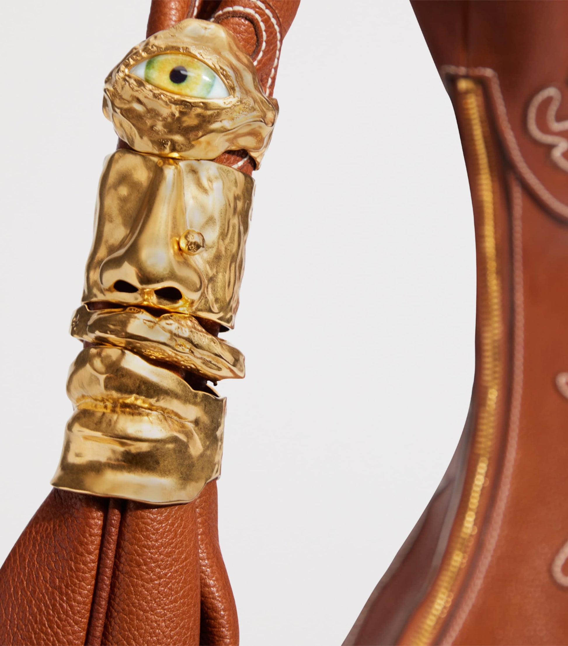 Large Leather Embroidered Soufflé Shoulder Bag 806 CARAMEL