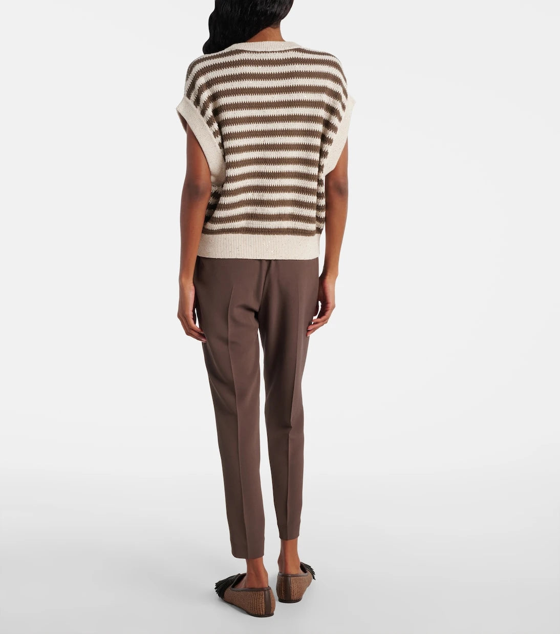 Brunello Cucinelli - Sequined striped cotton-blend sweater vest