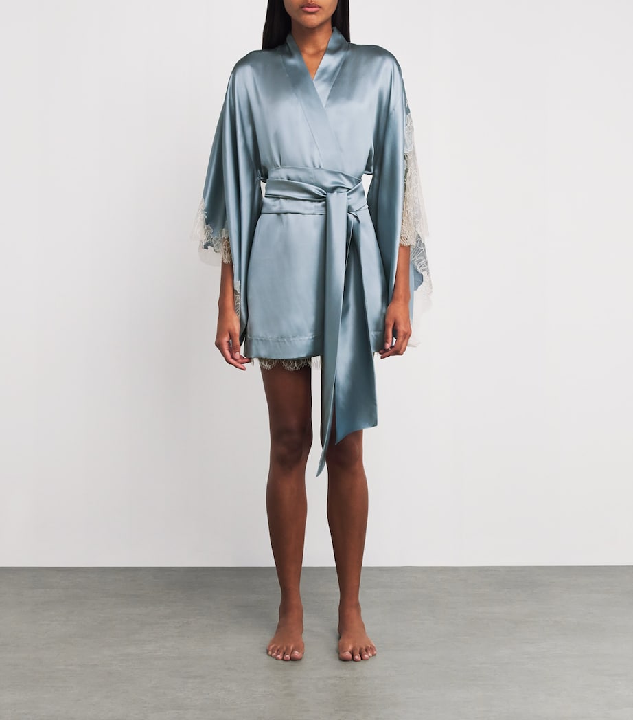 Silk Lace-Trim Short Kimono Robe