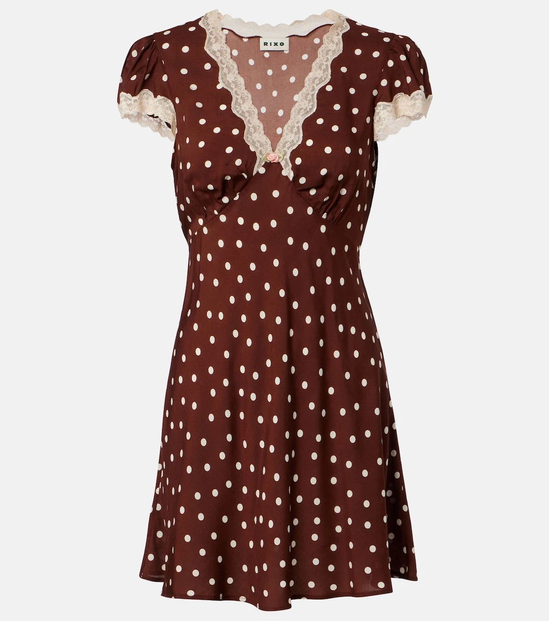 Rixo - Cely lace-trimmed polka-dot minidress