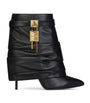 Givenchy Black Leather Scrunched Shark Lock Heeled Ankle Boots 100