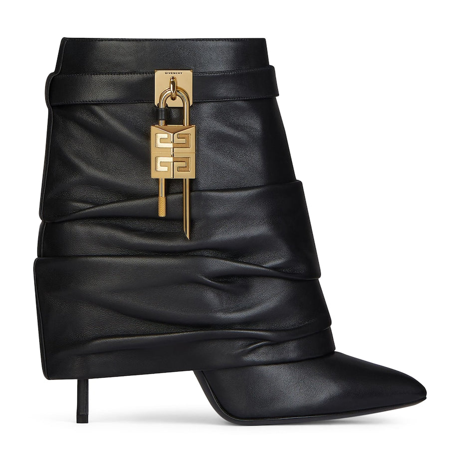 Givenchy Black Leather Scrunched Shark Lock Heeled Ankle Boots 100