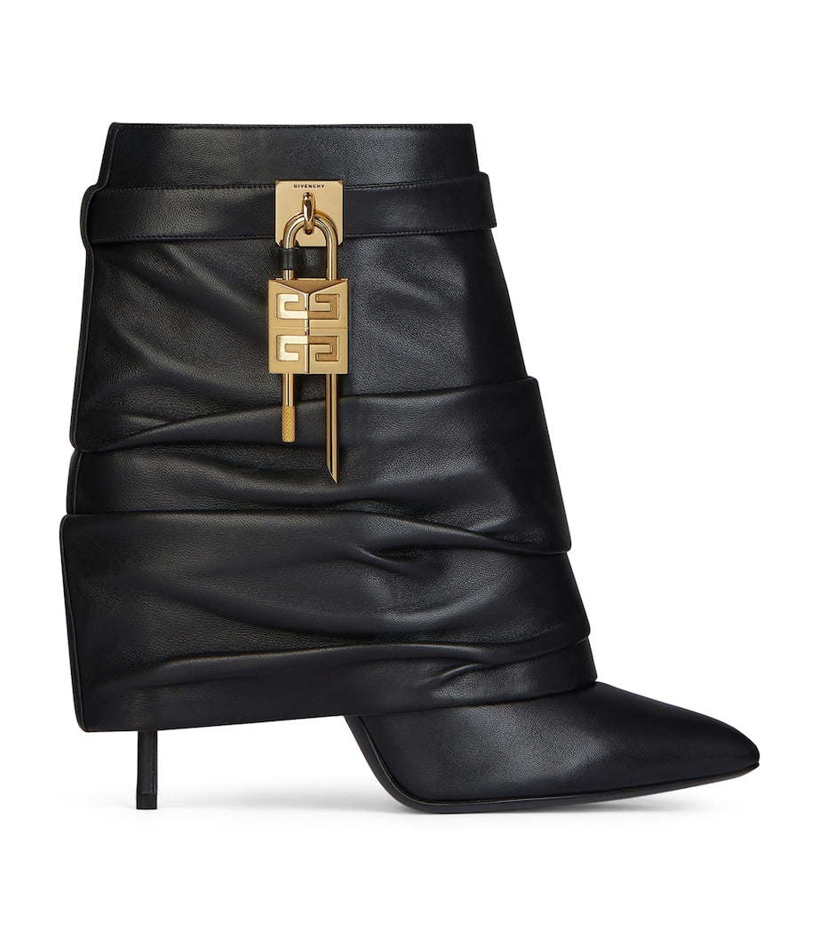 Givenchy Black Leather Scrunched Shark Lock Heeled Ankle Boots 100