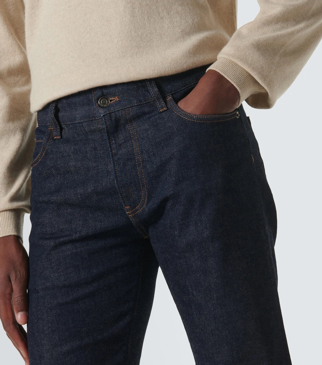 Loro Piana - بنطلون جينز كوارونا بقصة ضيقة وخصر متوسط الارتفاع