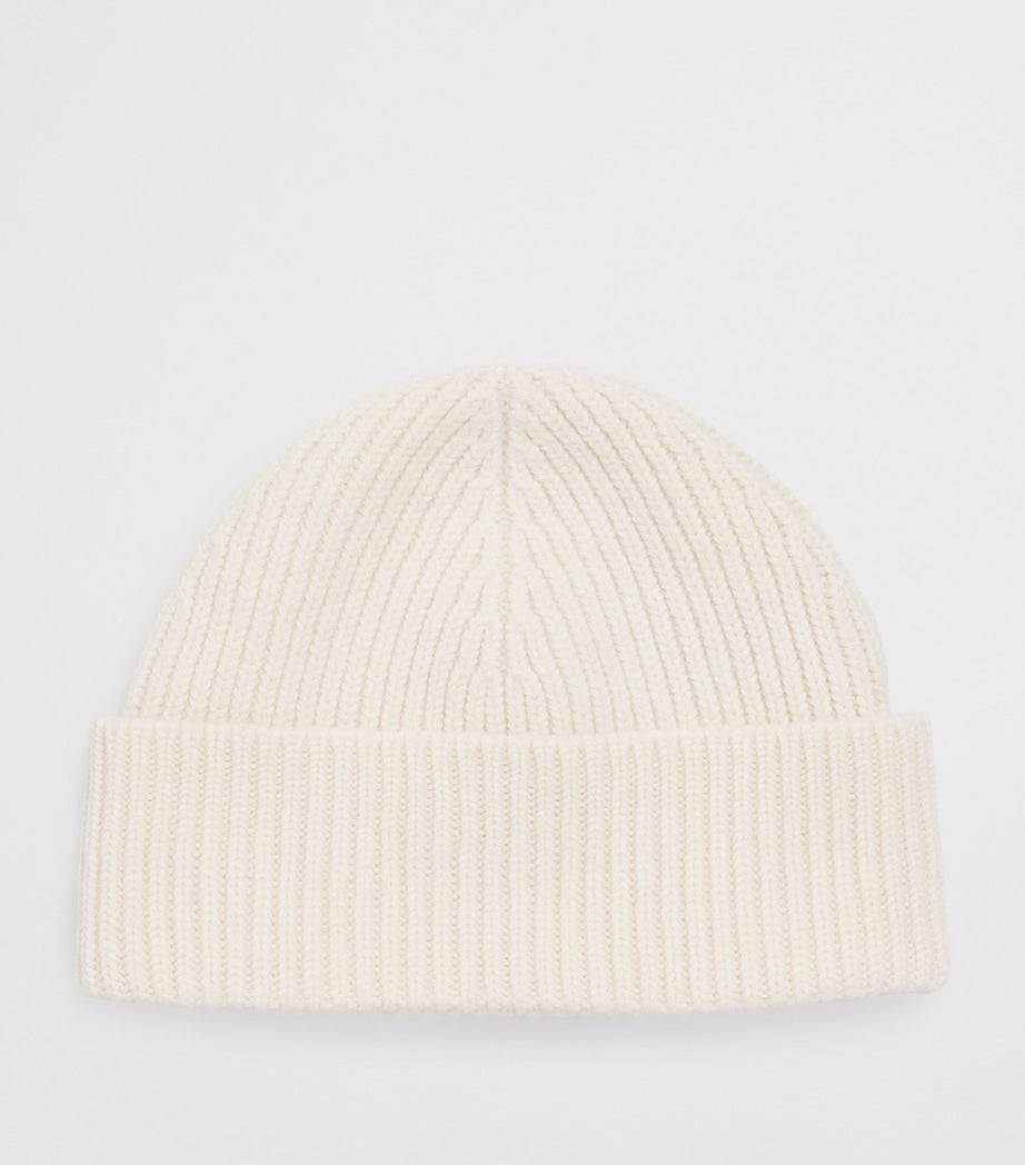 AMI Paris Beige Merino Wool Logo Beanie