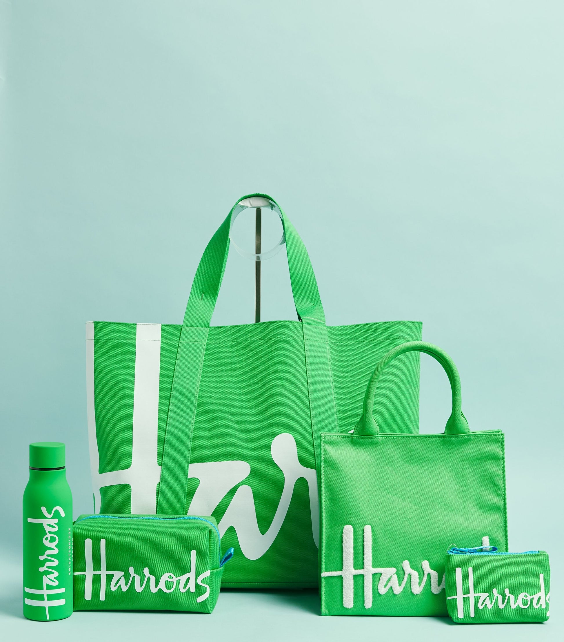 Harrods Green Small Cotton Logo Tote Bag