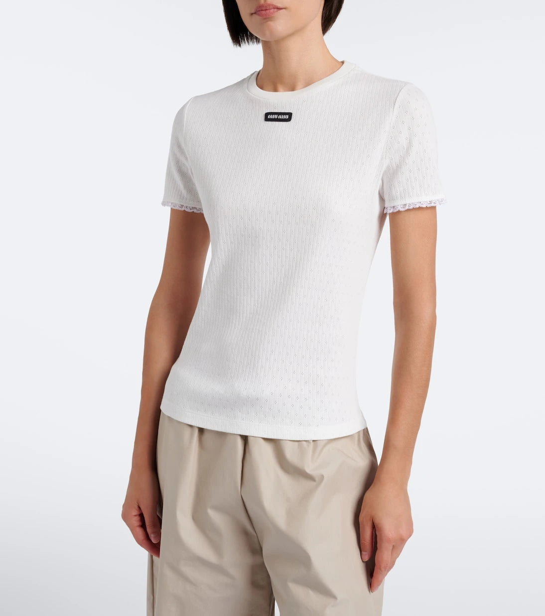 Miu Miu - Pointelle cotton T-shirt