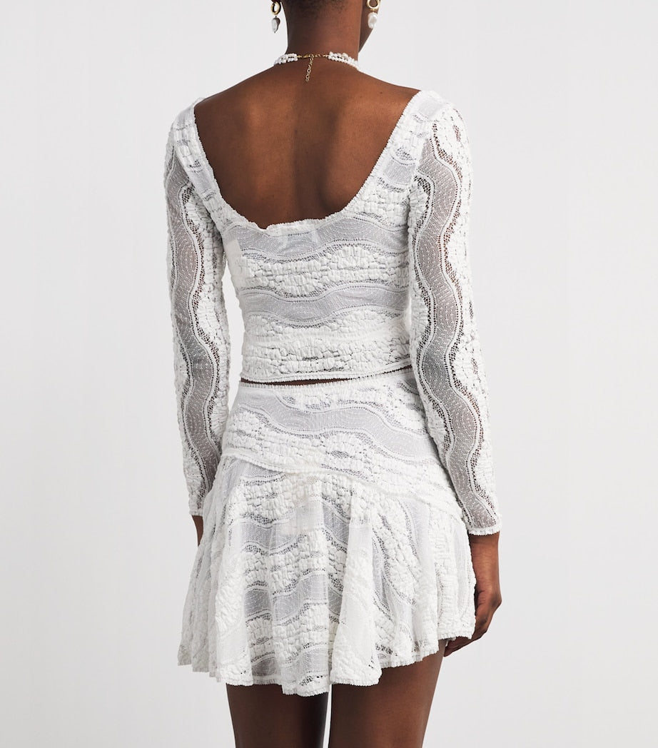 Charo Ruiz Ibiza White Knitted Briny Crop Top