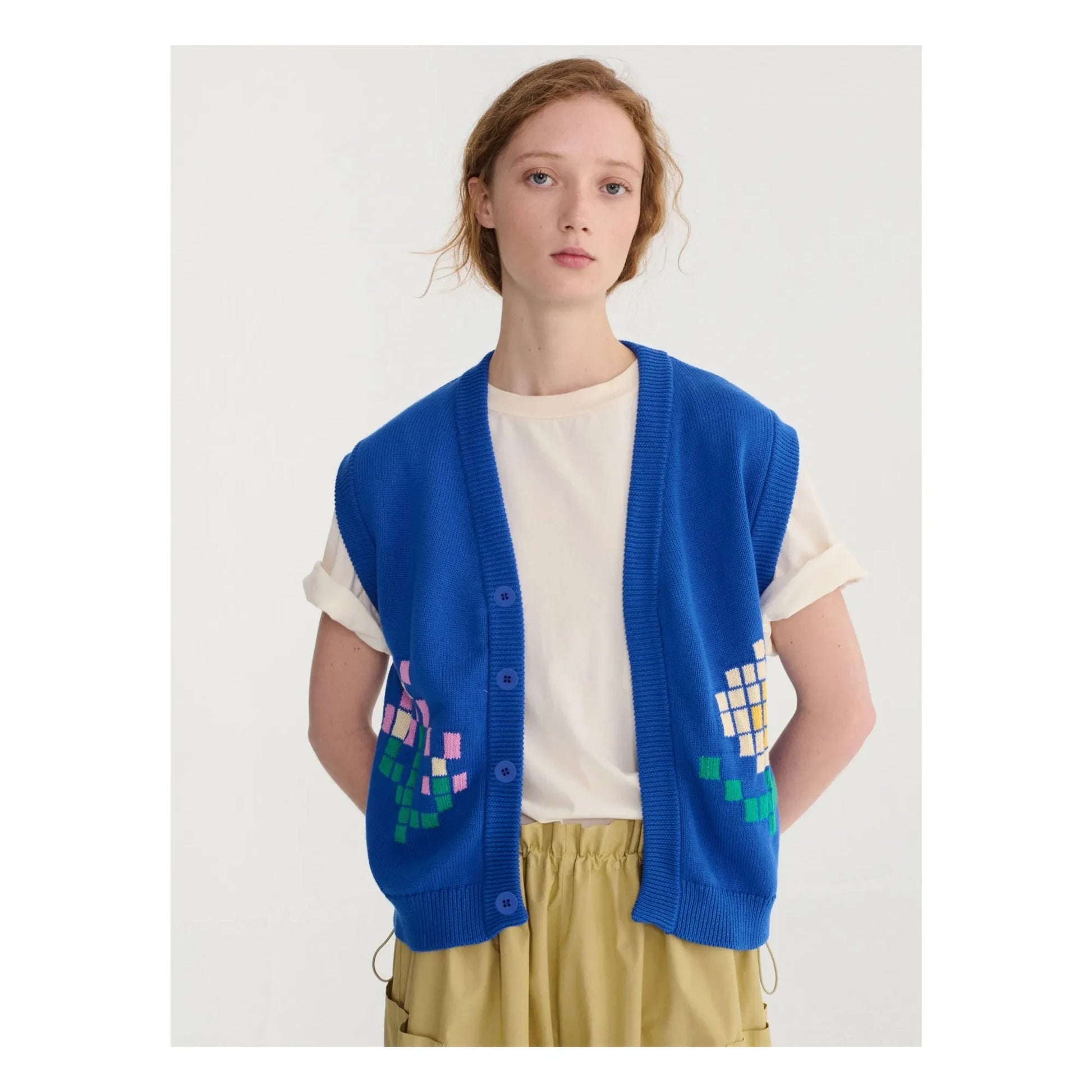Bobo Choses - Pixel Flower organic cotton cardigan | Blue