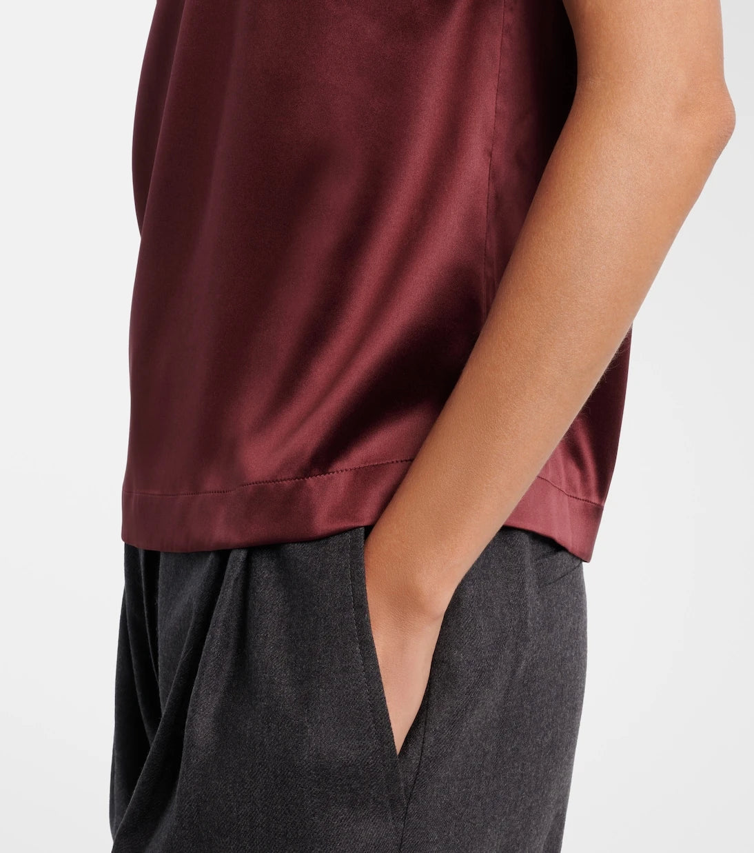 Brunello Cucinelli - Monili silk-blend satin T-shirt