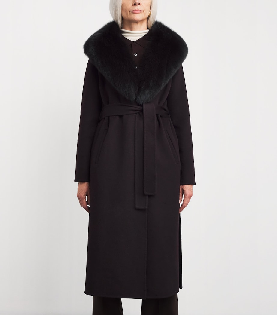 Yves Salomon Red Wool-Cashmere Fur-Trim Coat