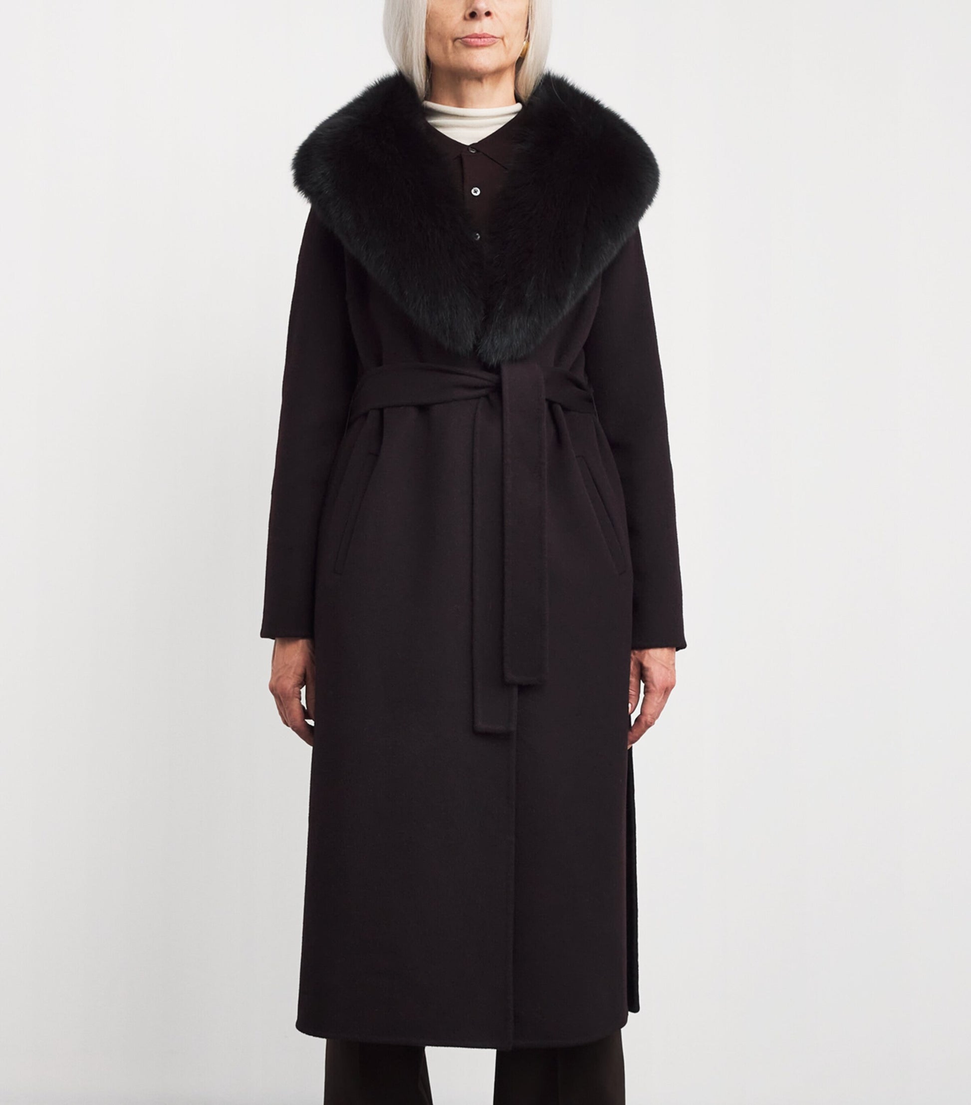 Yves Salomon Red Wool-Cashmere Fur-Trim Coat