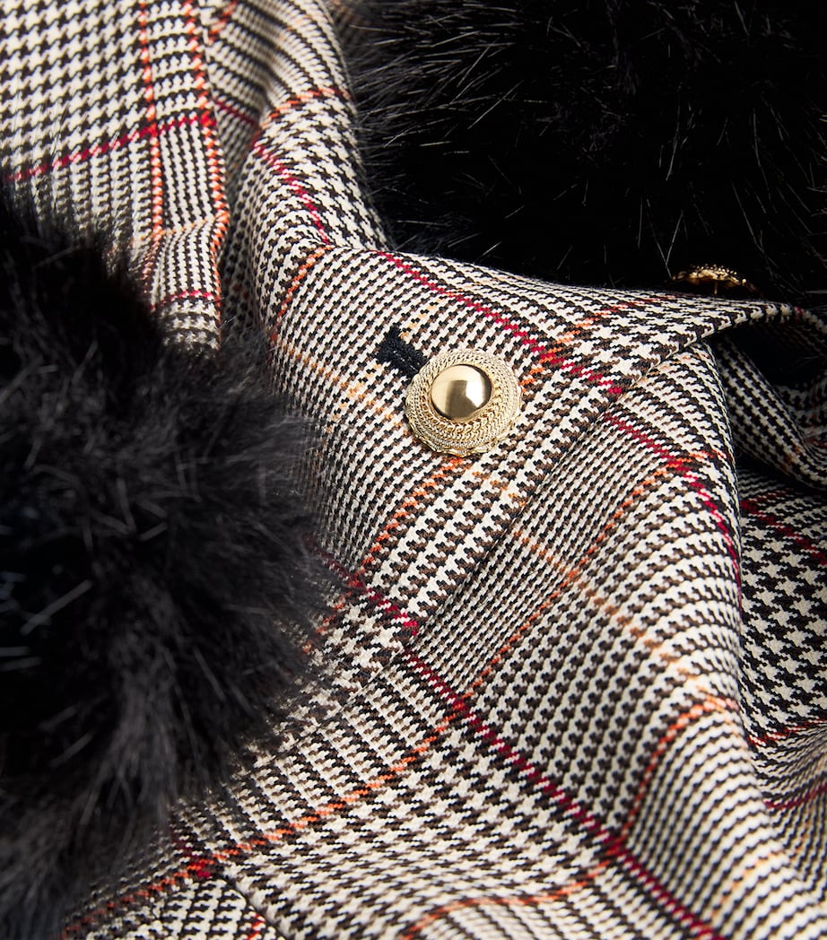 Self-Portrait Brown Faux Fur-Trim Check Jacket