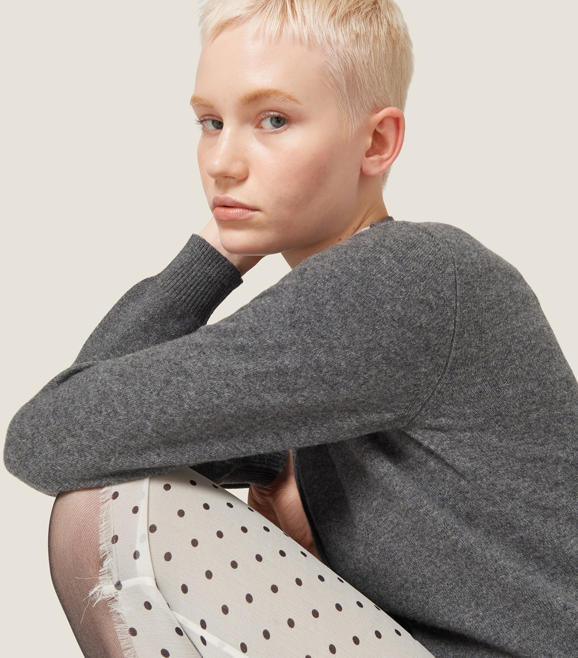 Grey Cashmere Logo Cardigan