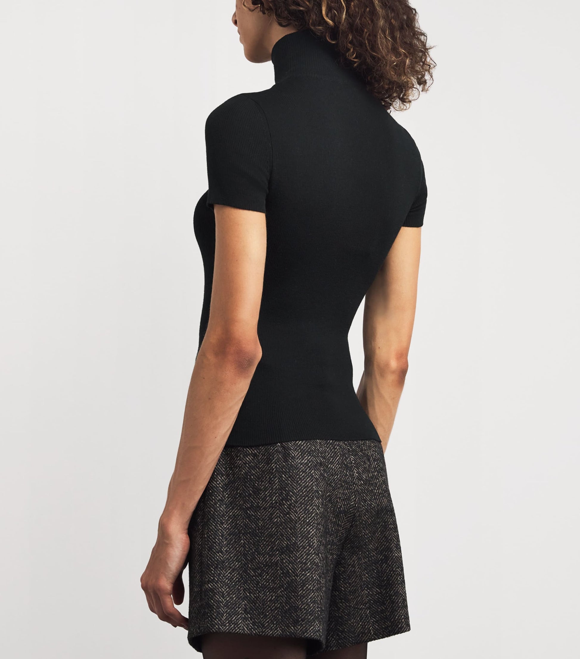 Black Virgin Wool Short-Sleeve Sweater