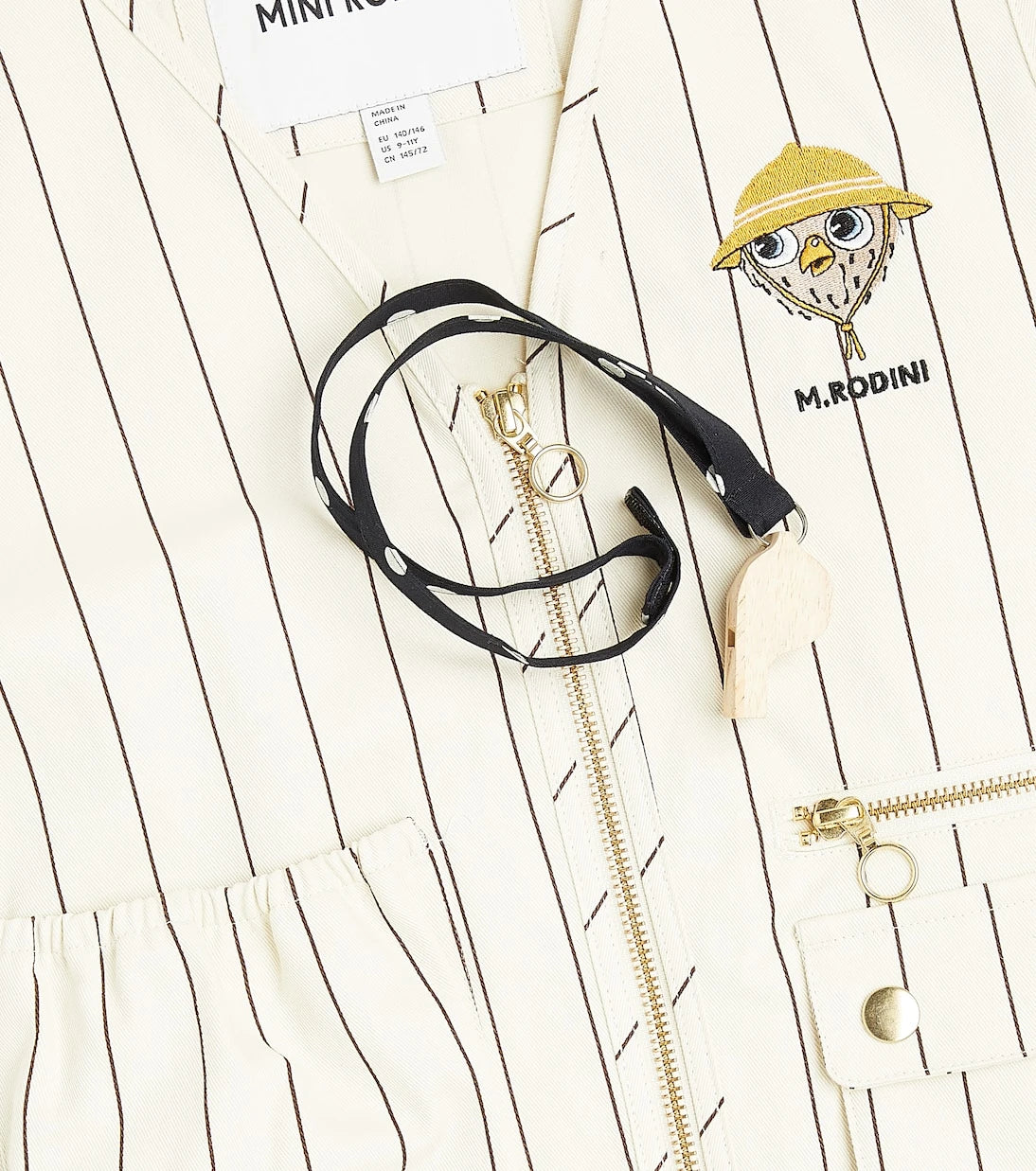 Mini Rodini - Owl embroidered pinstripe vest and whistle set