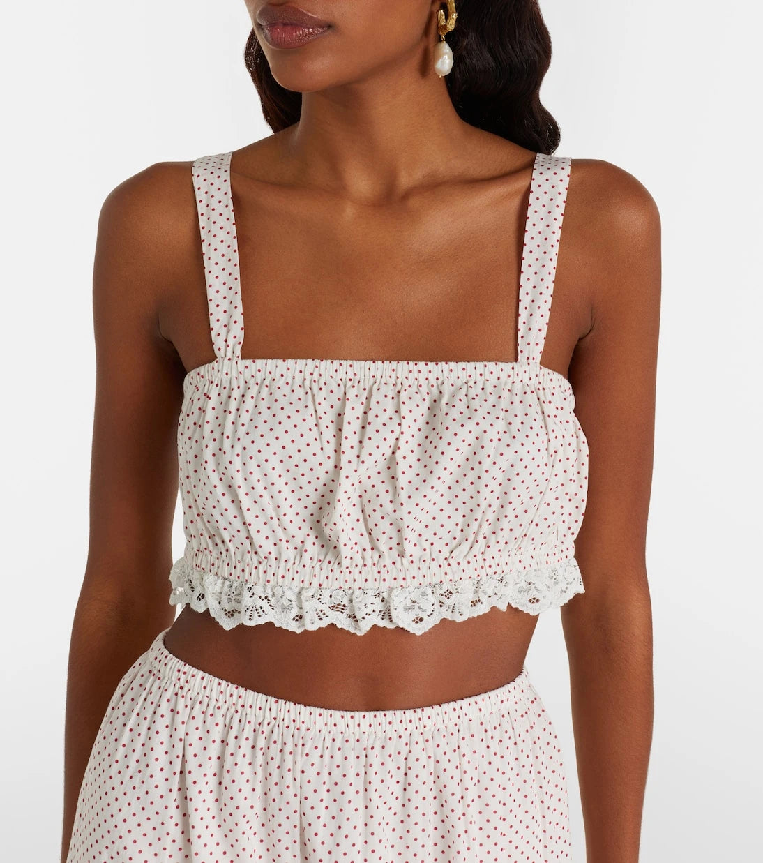 Posse - Marlowe lace-trimmed polka-dot cotton crop top