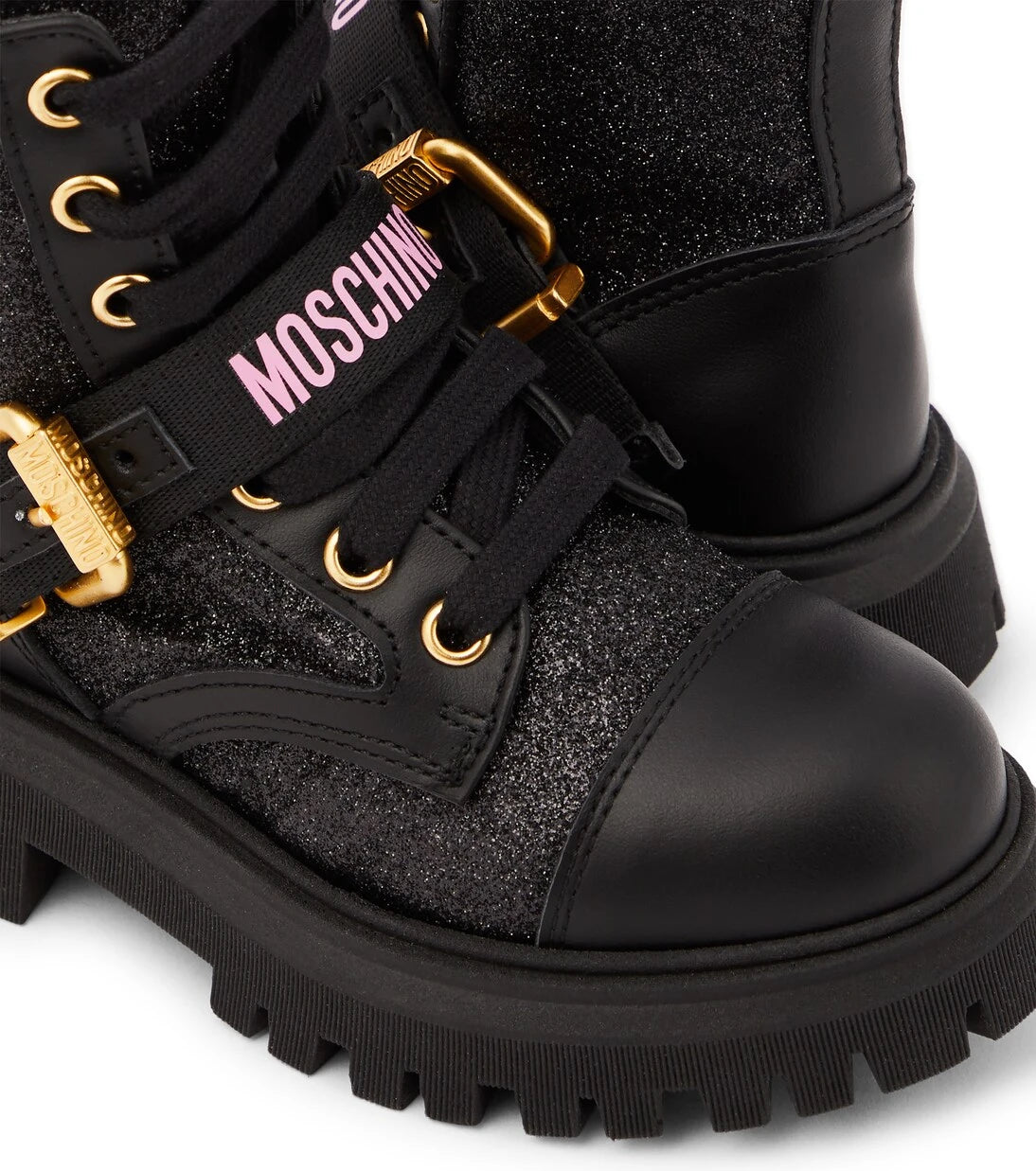 Moschino Kids - Logo leather-trimmed combat boots
