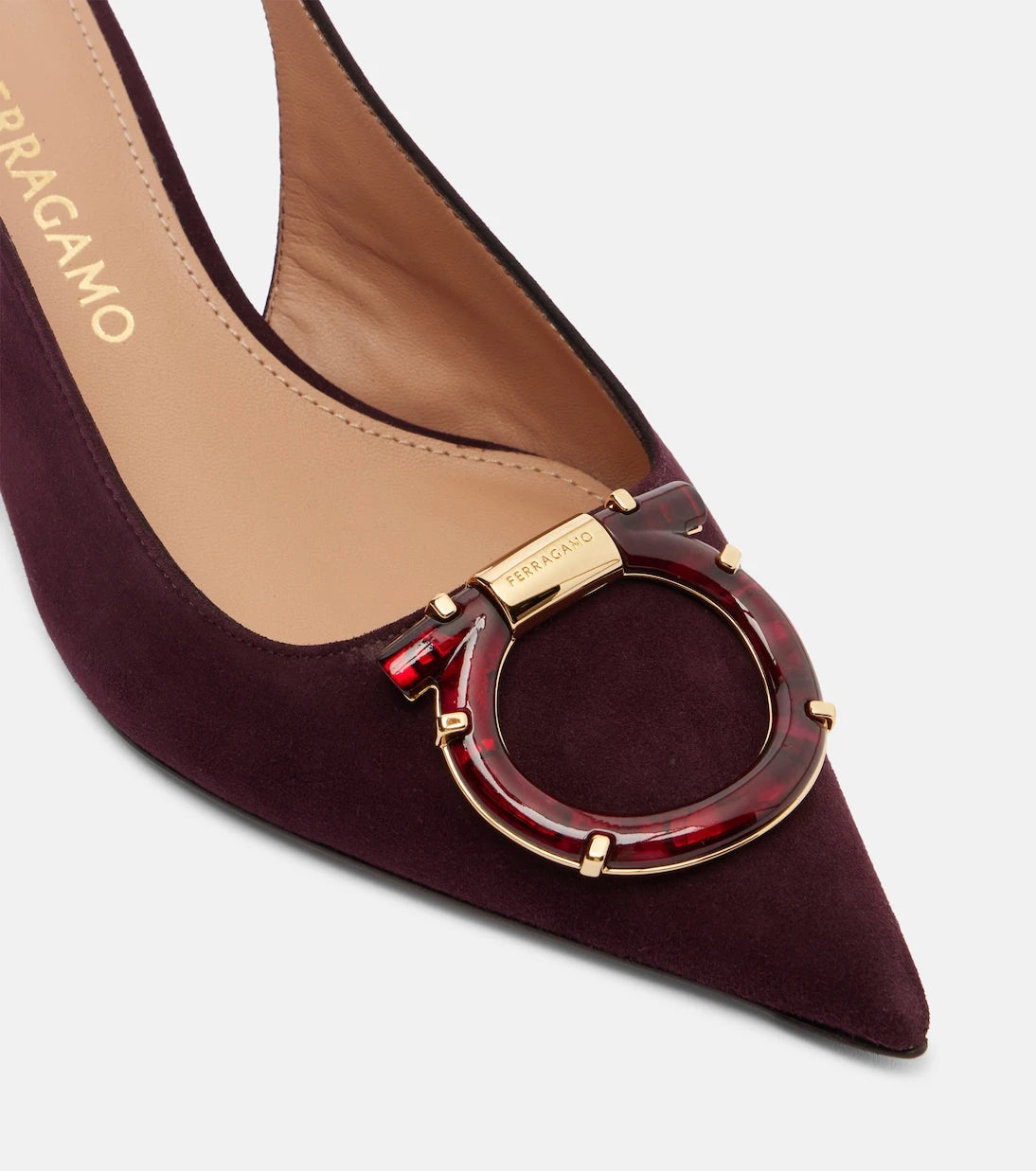 Ferragamo - Sara 40 Gancini suede slingback pumps
