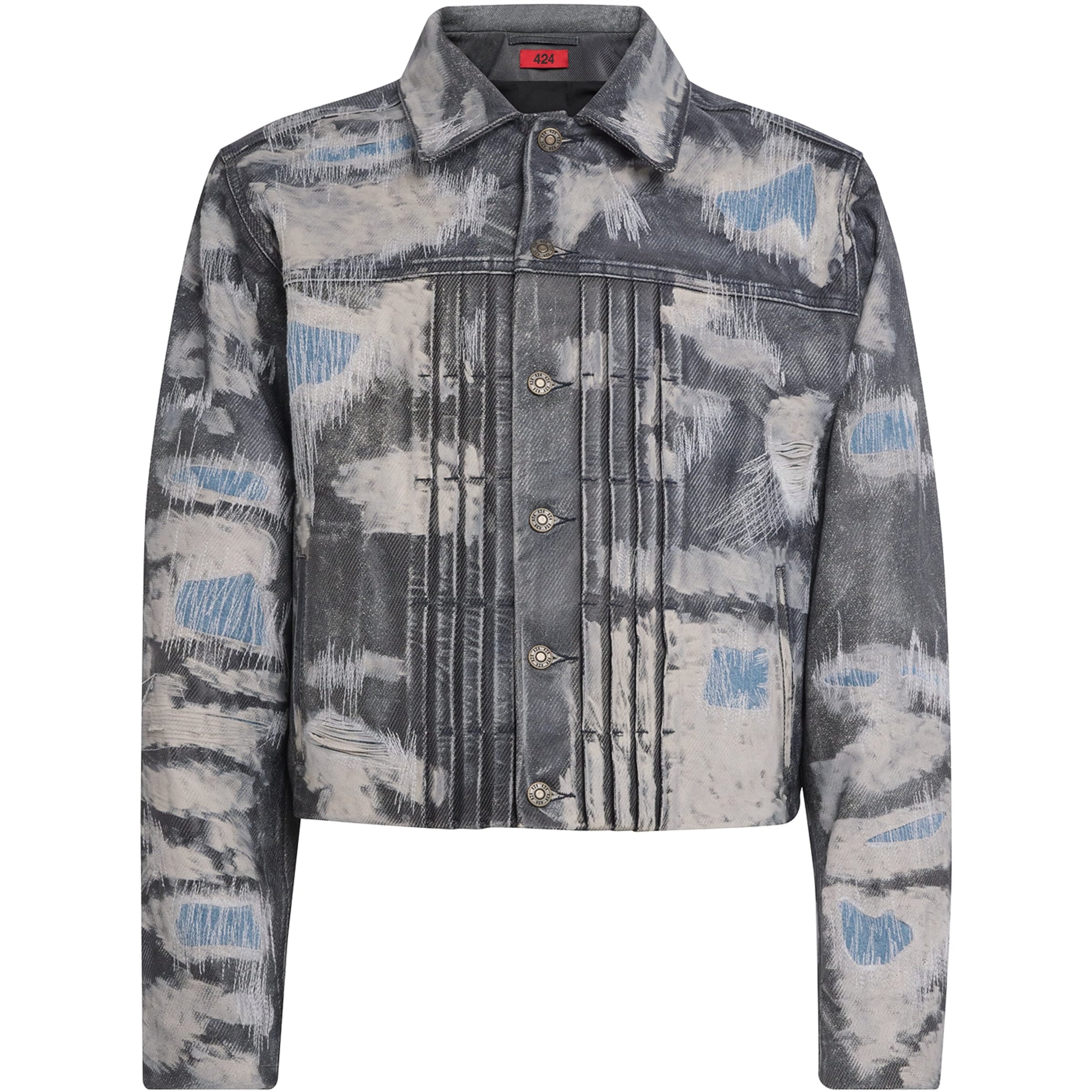 424 Blue Denim-Effect Trucker Leather Jacket