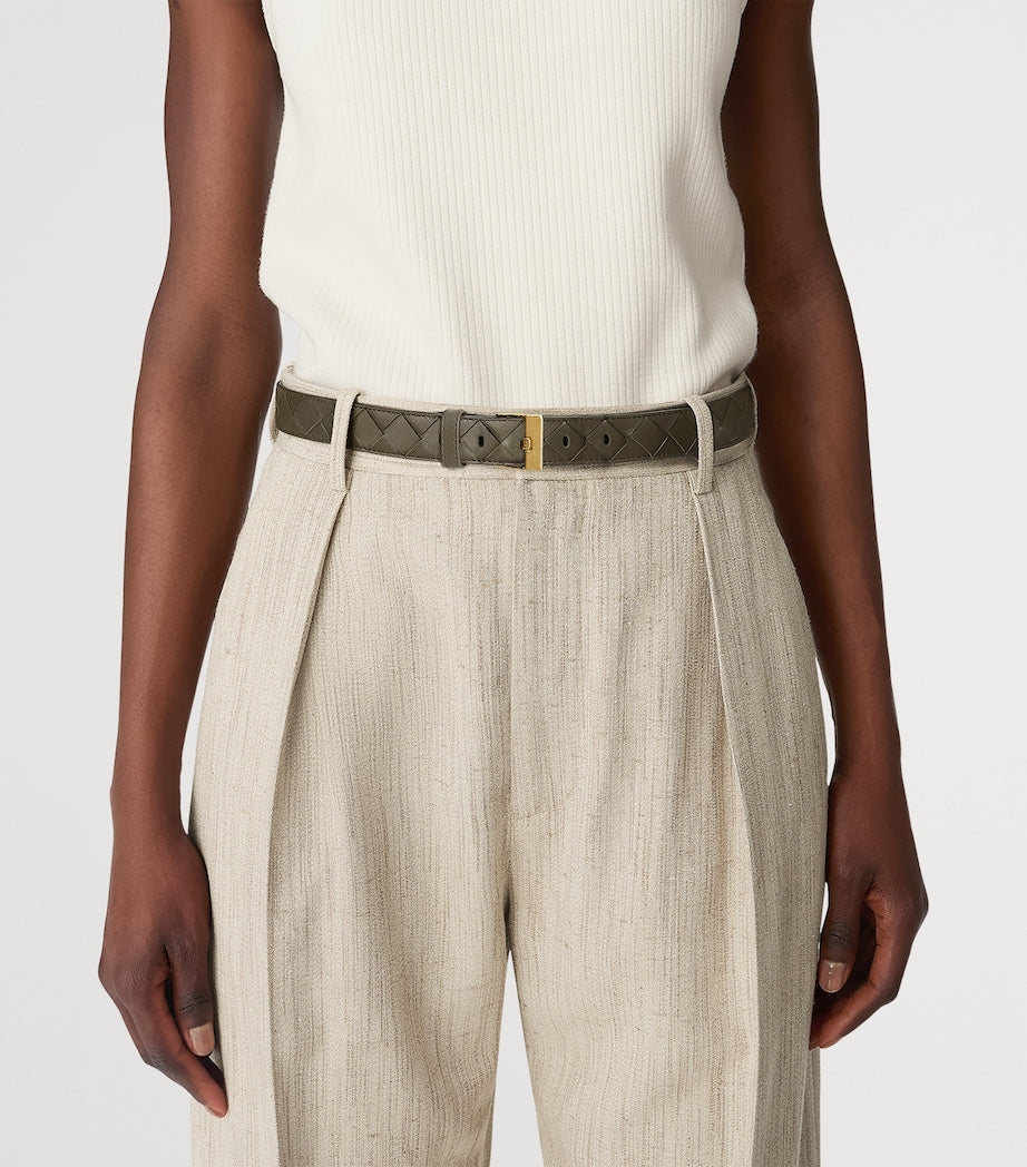 Green Leather Intreccio Watch Belt