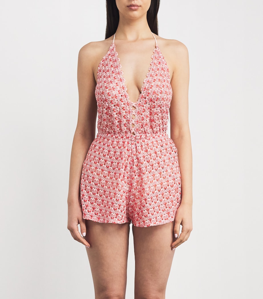 Missoni Red Metallic Crochet Playsuit
