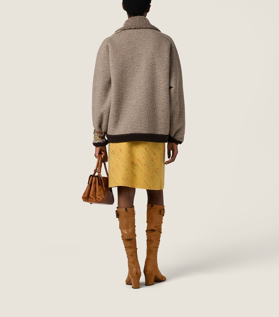 Neutral Faux Shearling-Trim Jacket