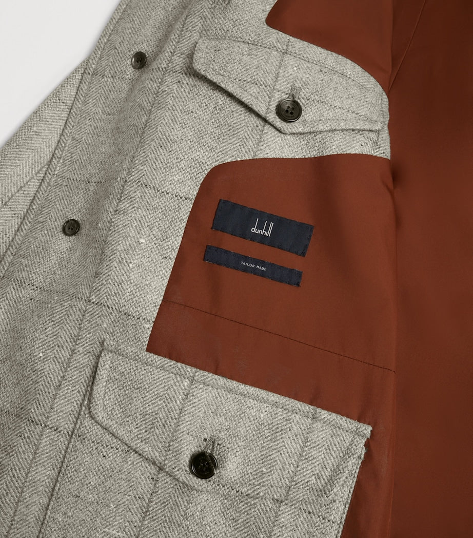 Grey Wool-Silk Herringbone Travel Jacket