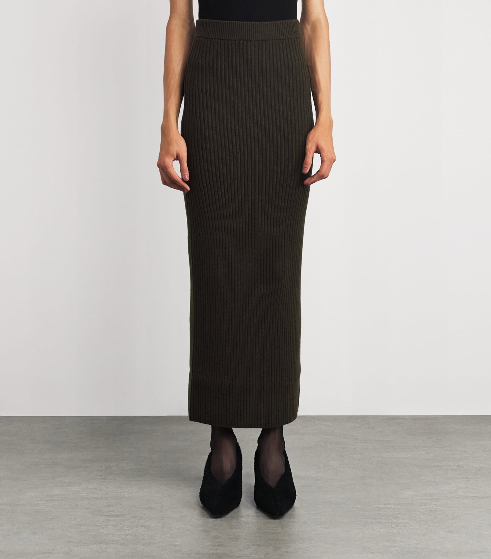 Max Mara Green Virgin Wool-Blend Midi Skirt