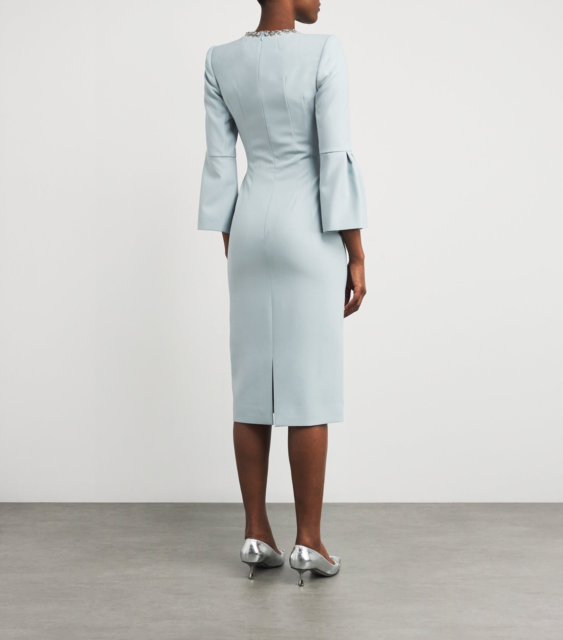 Jenny Packham Blue Crepe Embellished Margot Midi Dress