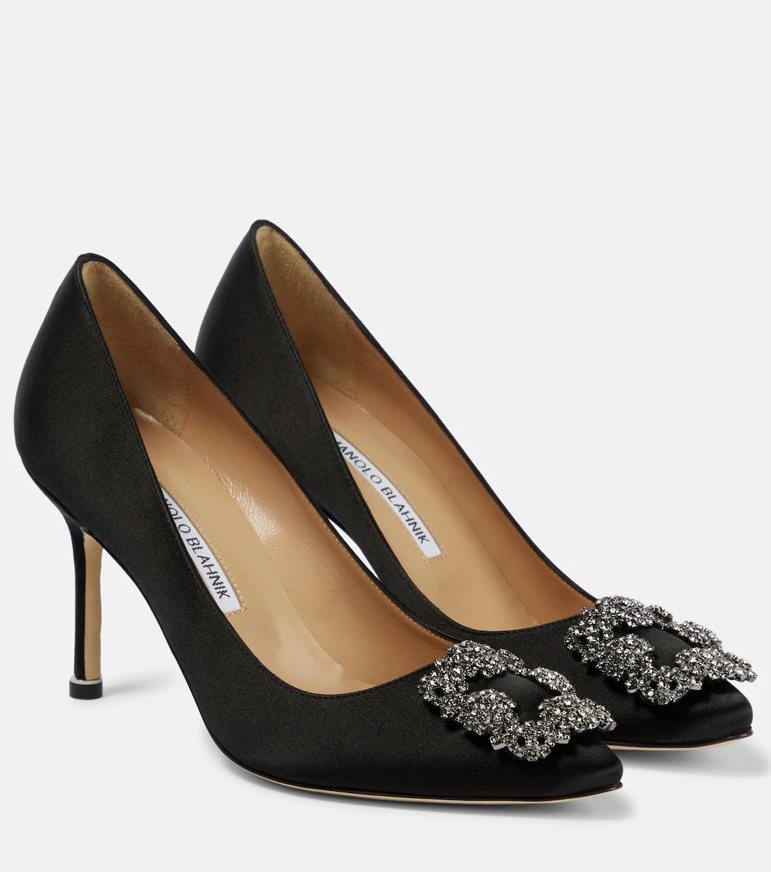 Manolo Blahnik - حذاء Hangisi 90 بكعب عالٍ من الساتان مزين بحلي