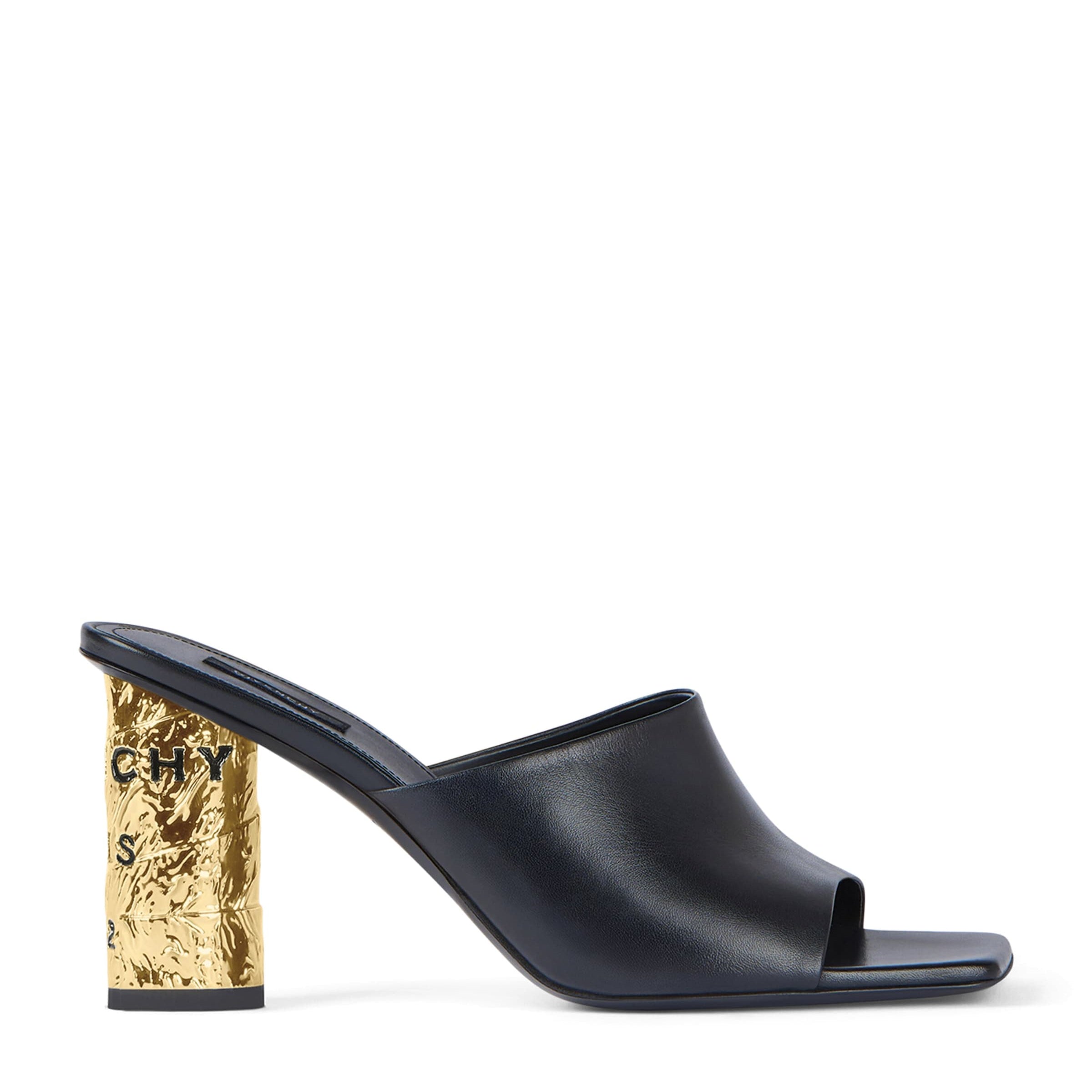 Leather Tape Heeled Mules 85