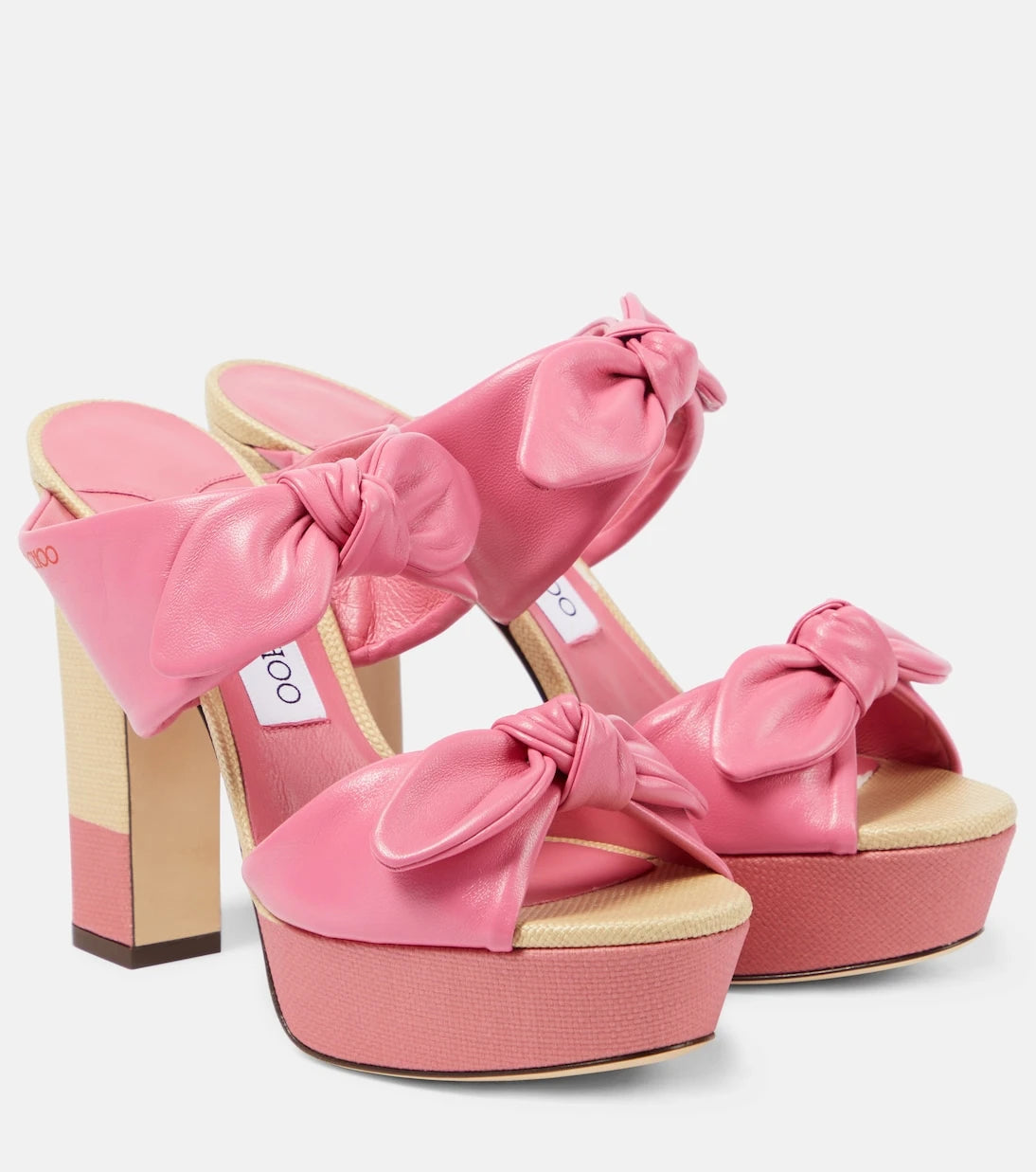 Jimmy Choo - صندل ريو 120 بكعب بلاتفورم من الجلد والرافيا