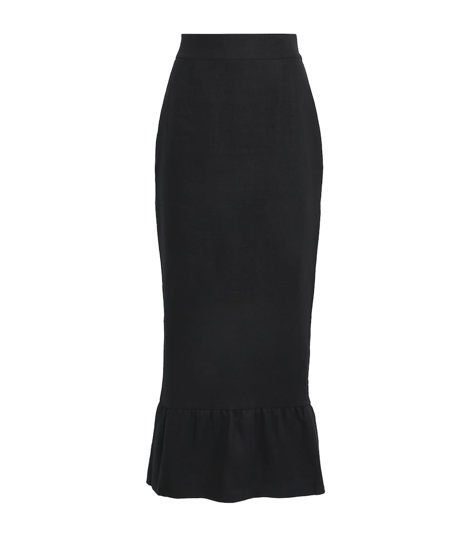 Black Linen Matilda Midi Skirt
