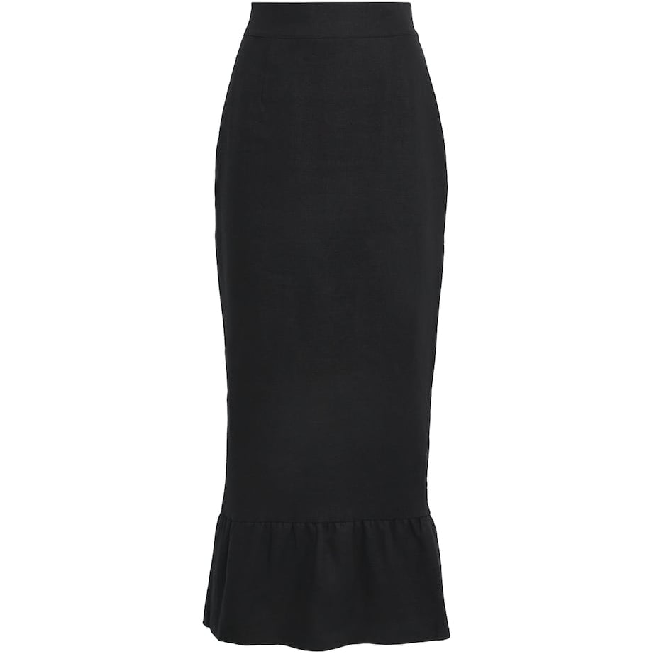 Black Linen Matilda Midi Skirt