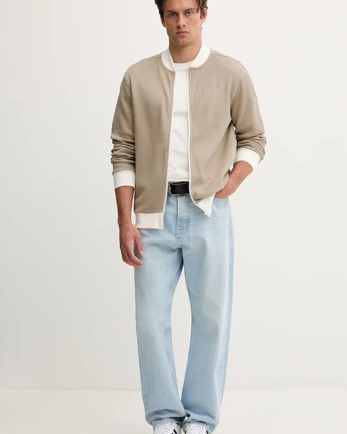 Guess pamuklu fermuarlı erkek sweatshirt