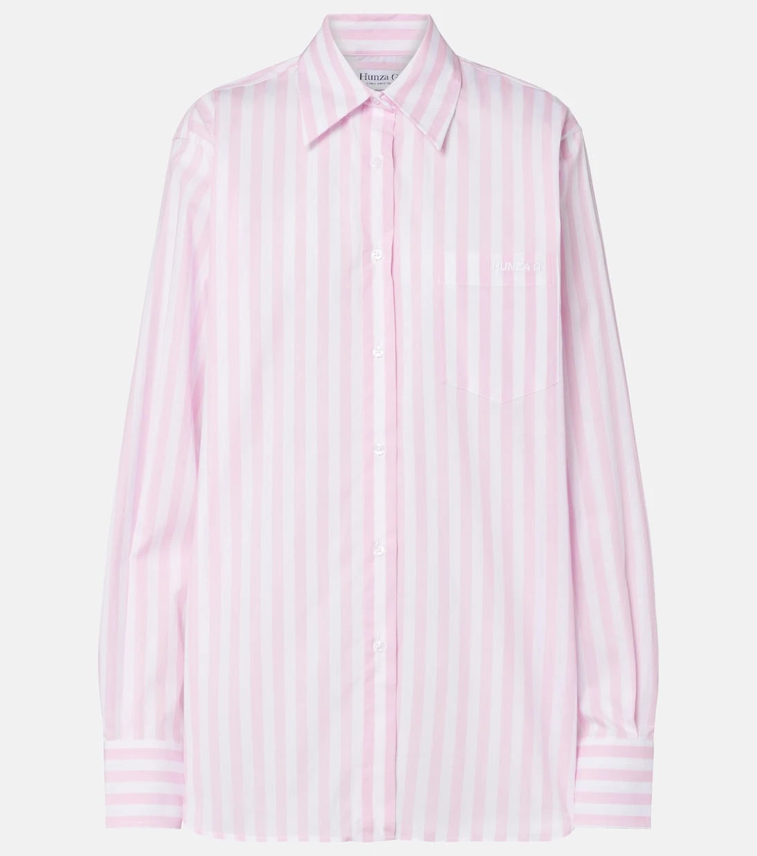 Hunza G - Embroidered striped oversized cotton poplin shirt
