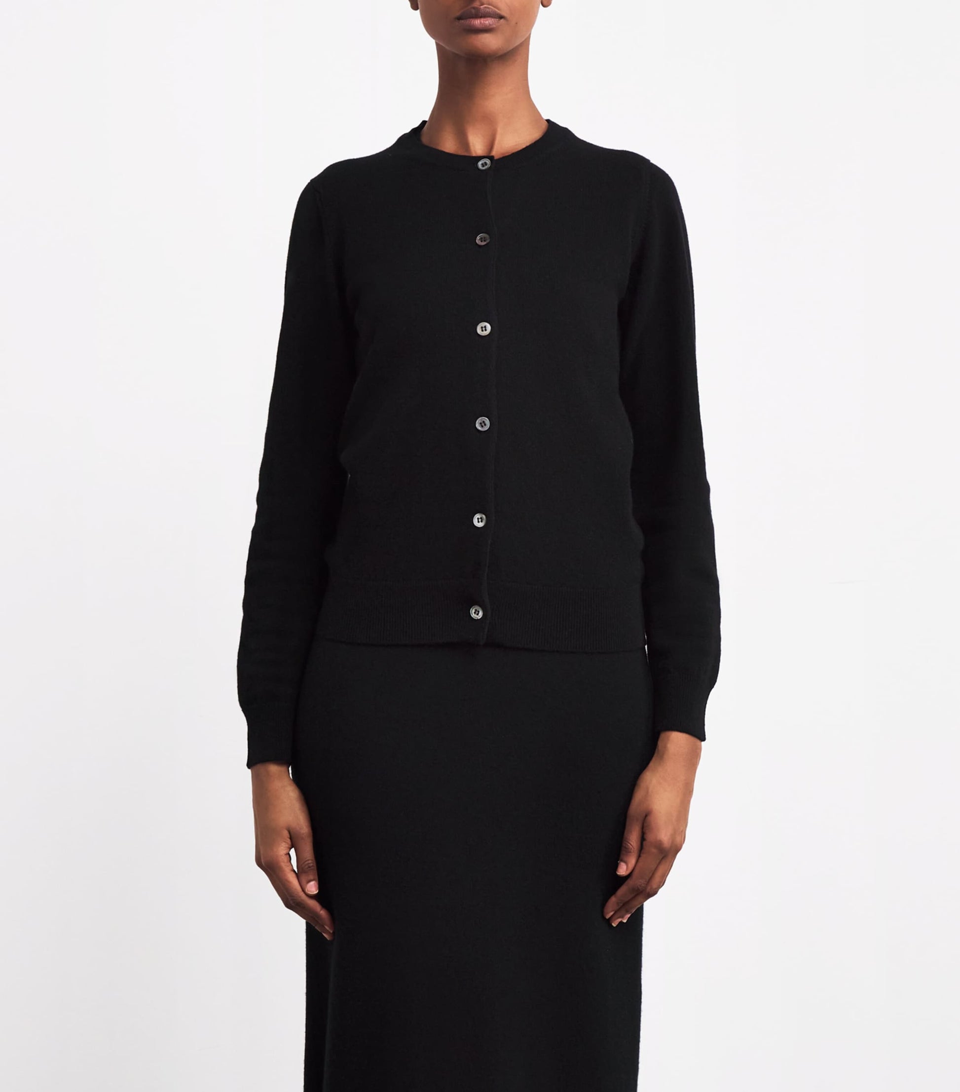 Black Cashmere Crew-Neck Cardigan