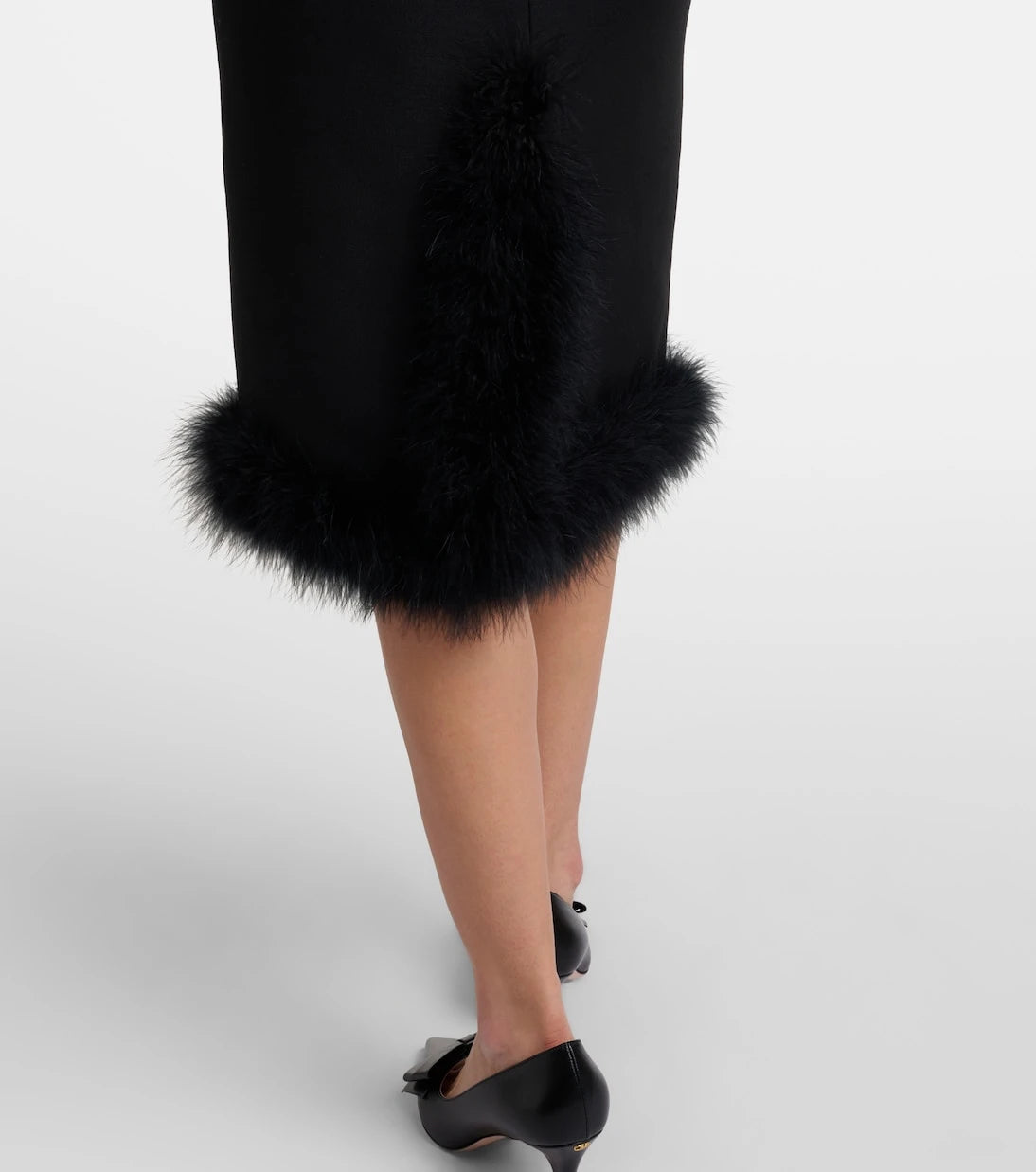 Valentino - Crepe Couture feather-trimmed midi skirt