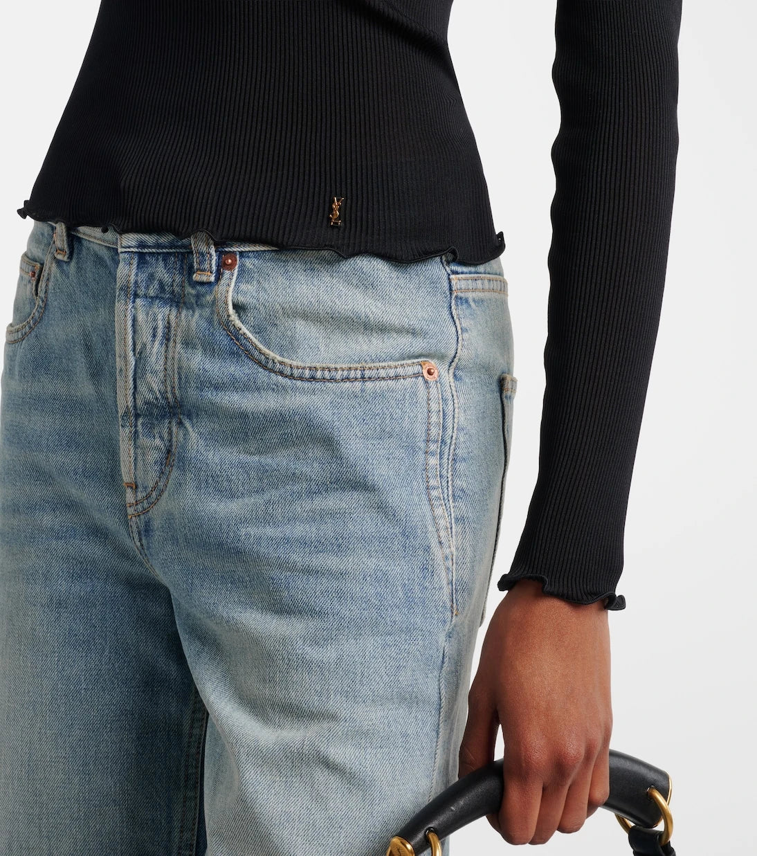 Saint Laurent - Ribbed-knit silk top