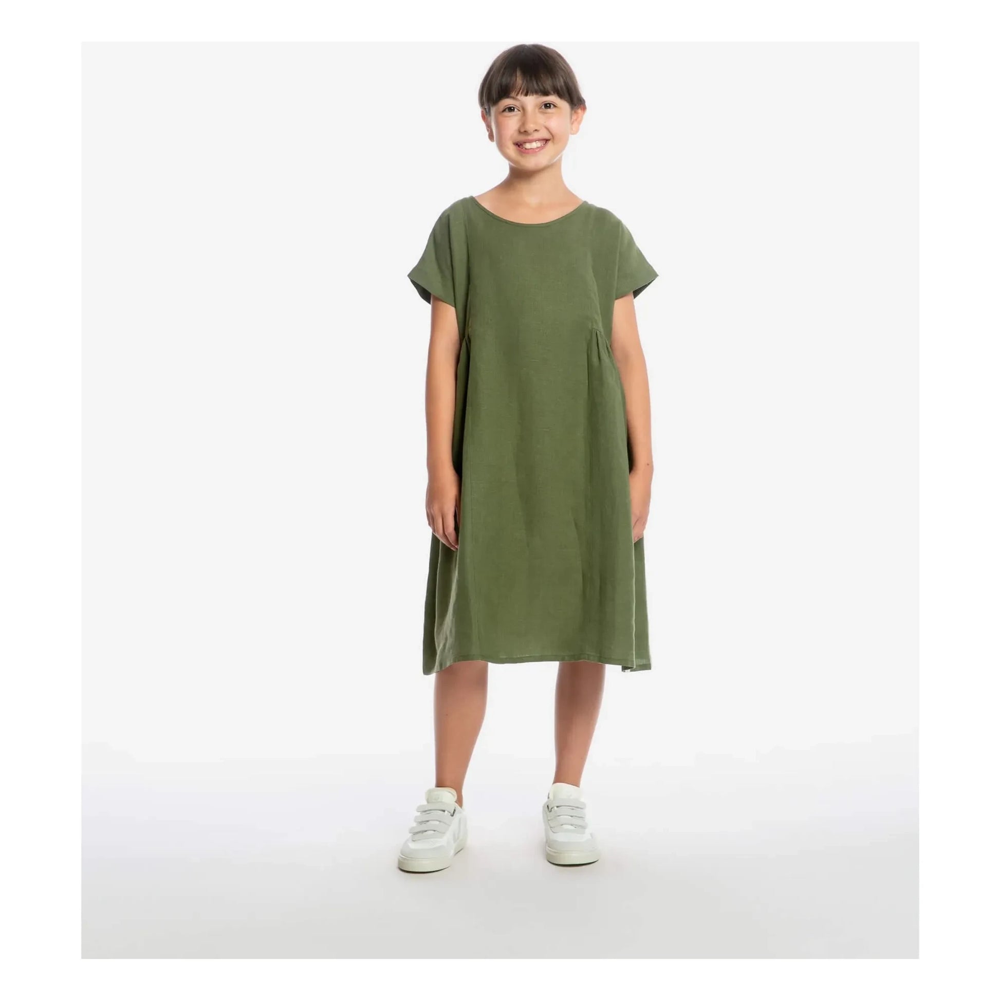 Matona - Boxy Linen Mi-Long Dress | Olive